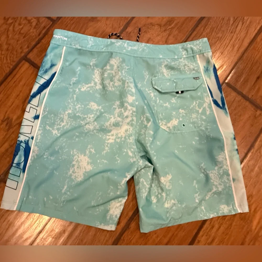 Hurley swim trunks shorts men’s 31 teal blue tie dye patterned ocean pocket nice